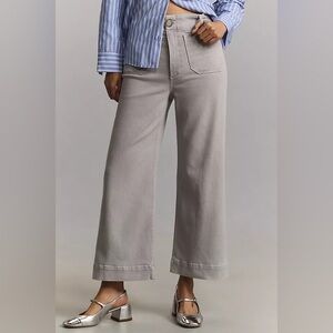 Maeve Anthropologie The Colette Pants Gray Jeans Size 29T Tall Wide Leg Crop